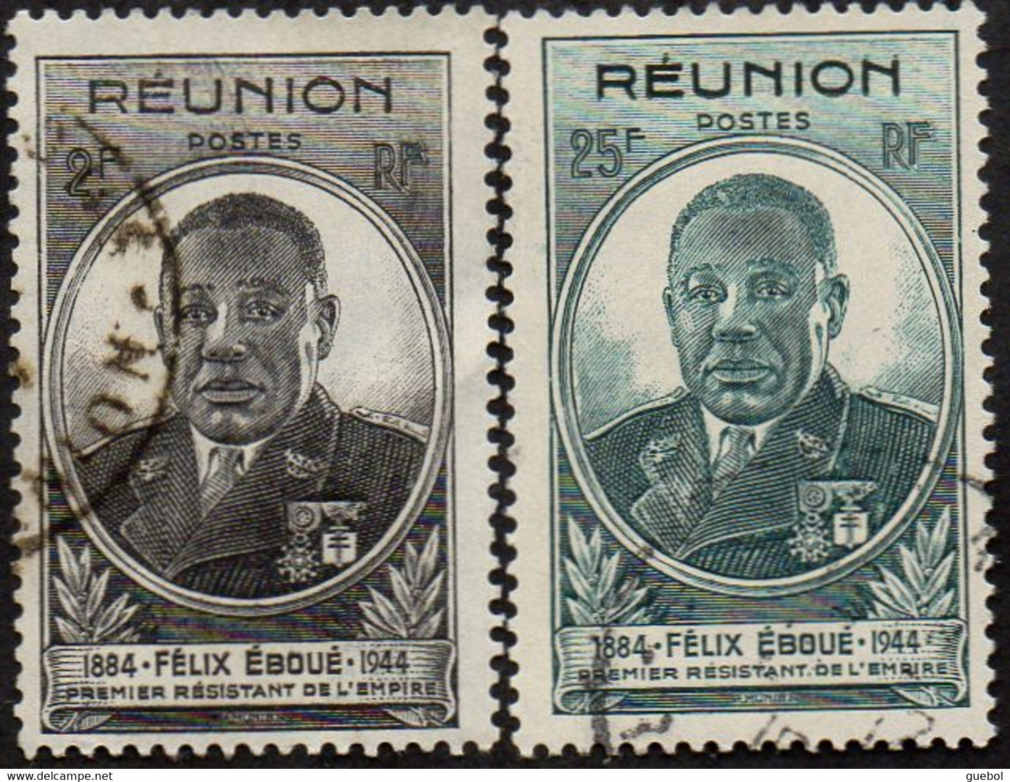 Détail De La Série - Gouverneur - Général Félix Eboué Obl. Réunion N° 260 Et 261 - 1945 Gouverneur-Général Félix Éboué