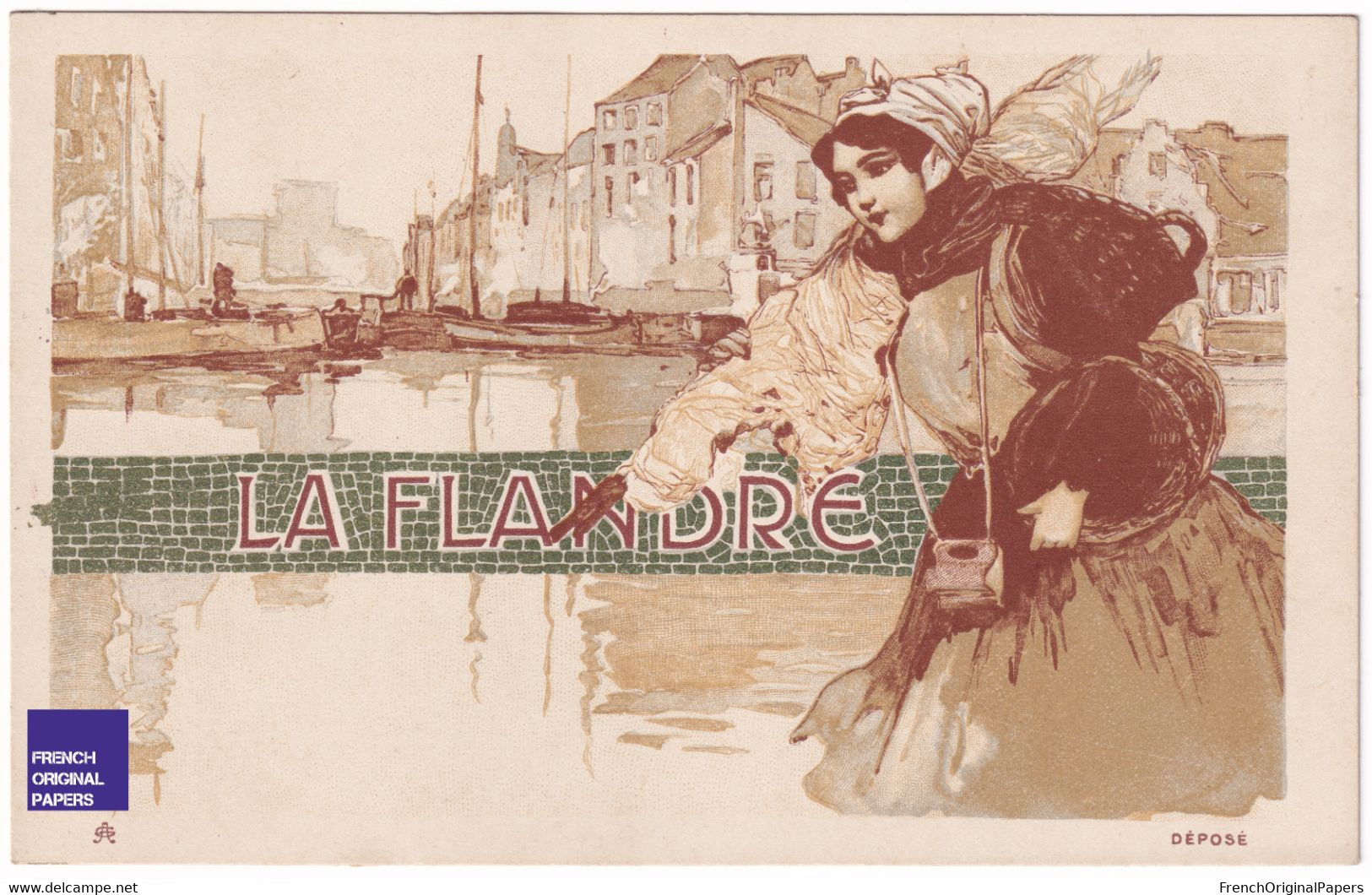 Art Nouveau Vlaenderen / Flandre Femme Port - Flandres Illustrateur C. 1900 Jugendstil Dunkerque / Lille / Arras D1-51 - Nord-Pas-de-Calais