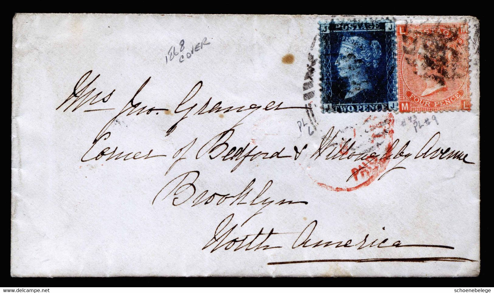 A6805) UK Grossbritannien - Brief 1868 M. Mi.17 Und 24 (Platte 9) Nach Brooklyn / USA - Cartas & Documentos