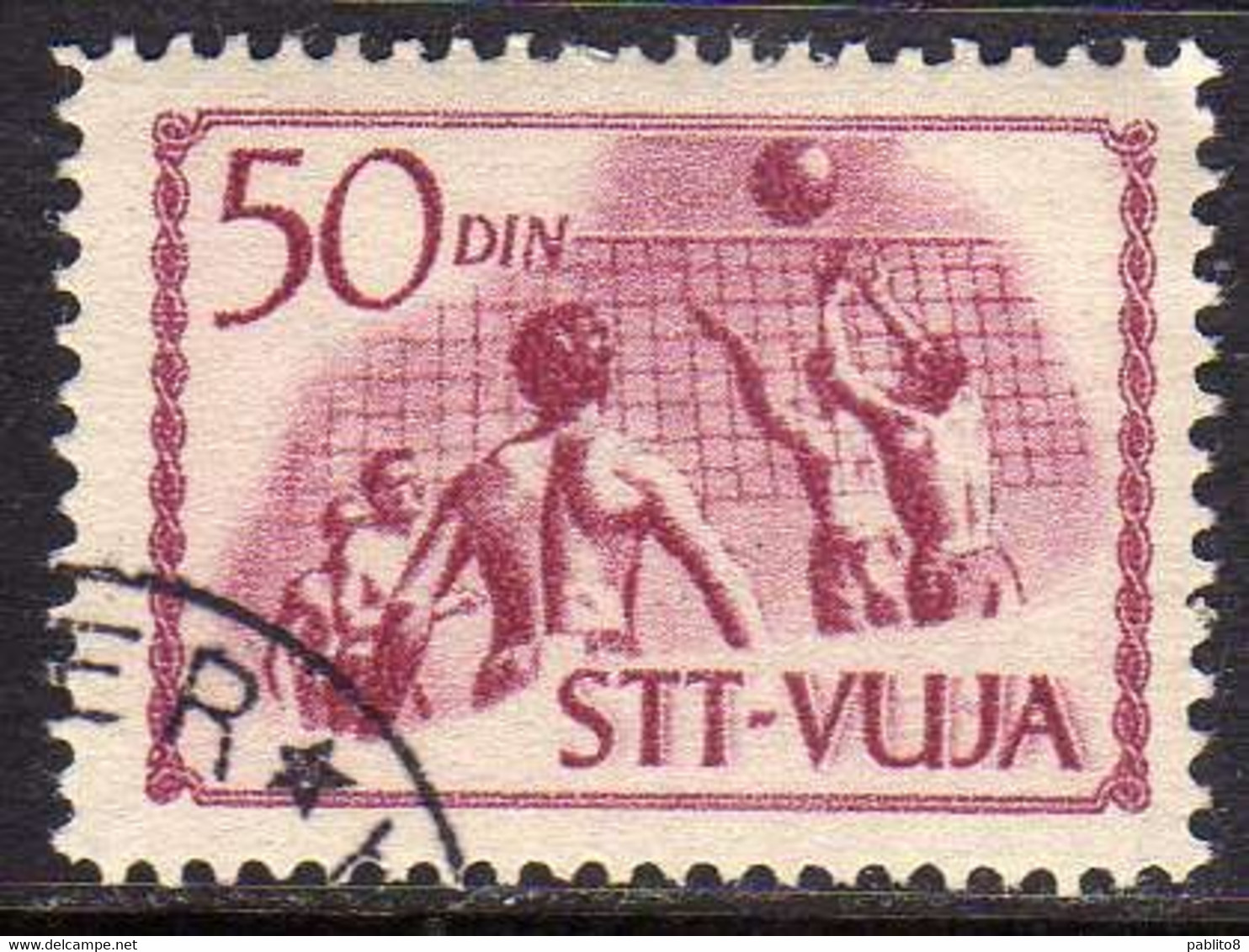 TRIESTE B 1952 SPORT SOPRASTAMPATI DI YUGOSLAVIA JUGOSLAVIA OVERPRINTED PALLAVOLO VOLLEY 50d USATO USED OBLITERE' - Luftpost