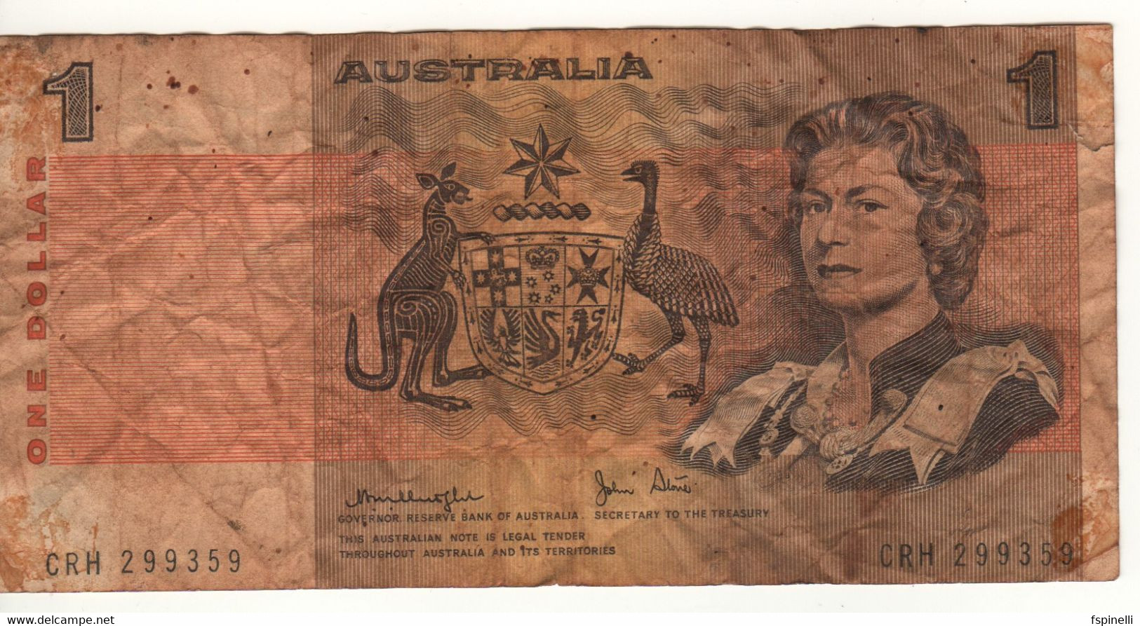 AUSTRALIA  $ 1  P42c    ( Queen  Elizabeth II -  Aboriginal Paintings - Kangaroos - 1974-94 Australia Reserve Bank (paper Notes)