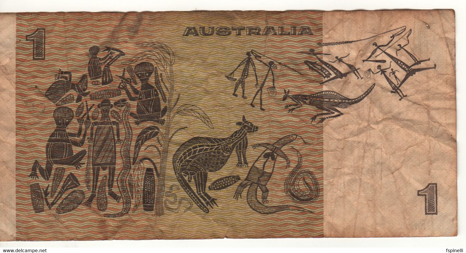 AUSTRALIA  $ 1  P42c    ( Queen  Elizabeth II -  Aboriginal Paintings - Kangaroos - 1974-94 Australia Reserve Bank (papier)