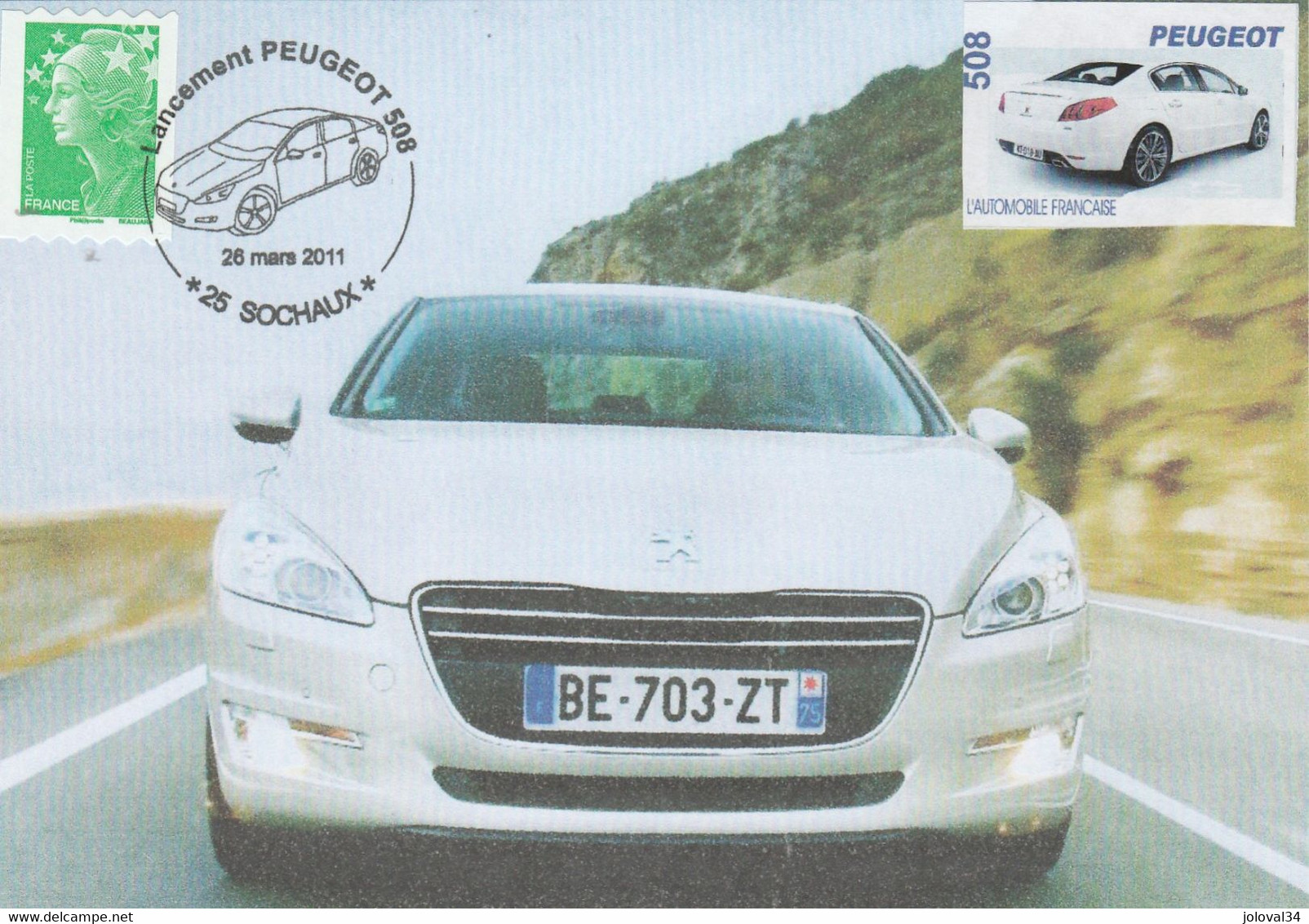 PEUGEOT Lancement De La 508 - 26/3/2011 Avec Vignette Sur Carte Postale N° 2 - Coches