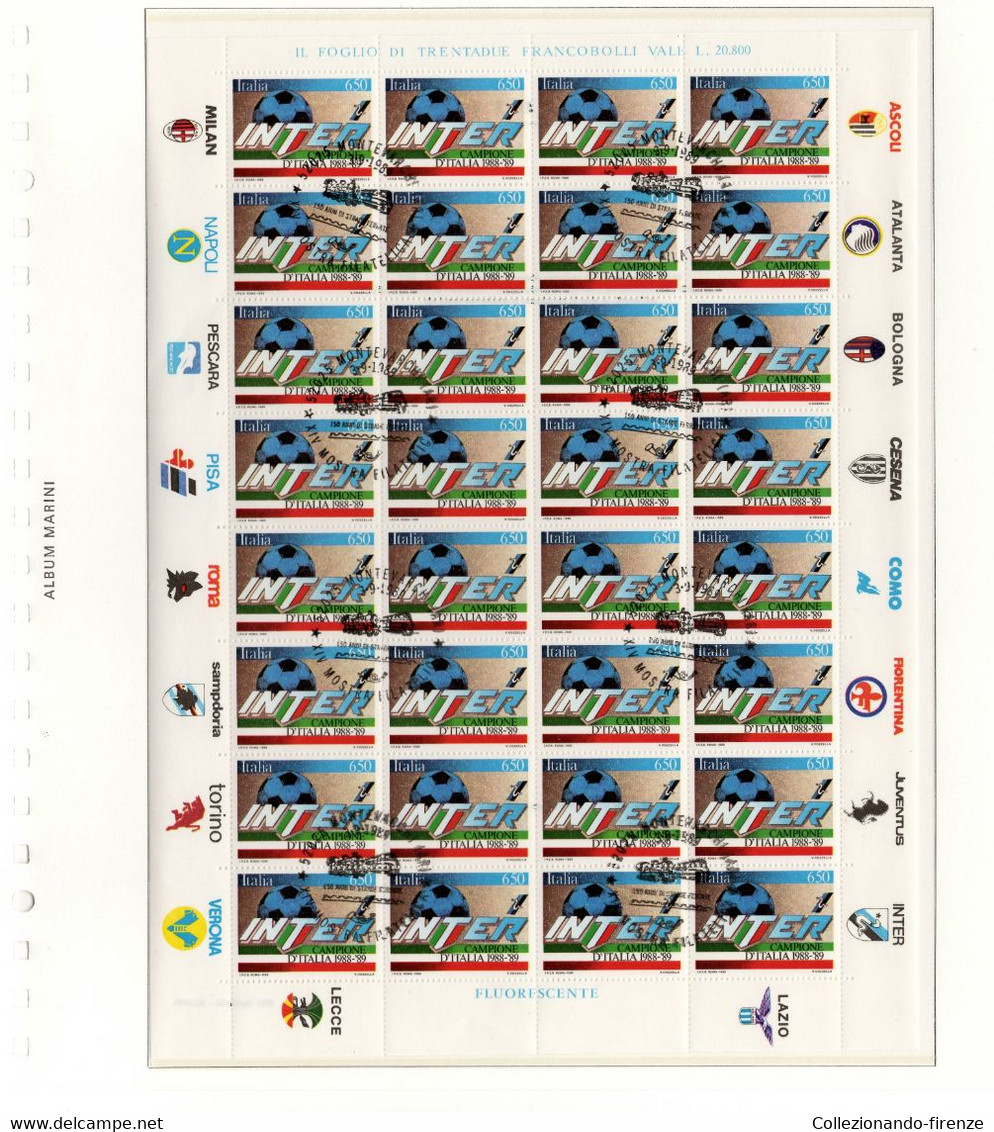 1989 Italia Repubblica Foglio Intero Non Piegato Inter Campione D'Italia 1989 Usato - Blocchi & Foglietti