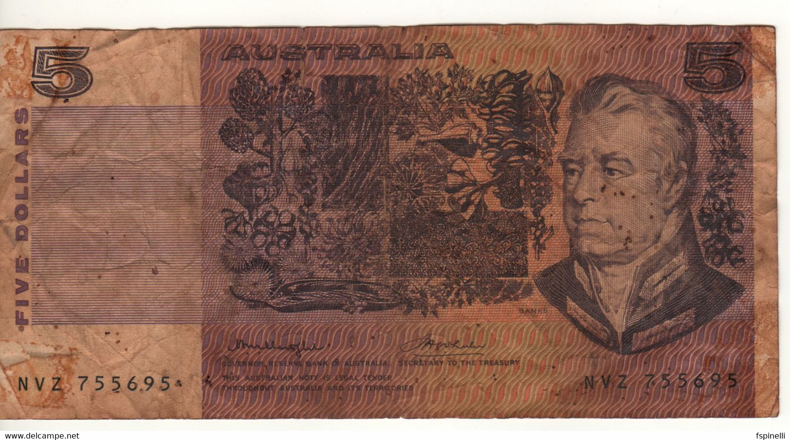 AUSTRALIA  $ 5  P44b     ( Sir Joseph Banks, Plants On Front -  Caroline Chisholm On Back ) - 1966-72 Reserve Bank Of Australia