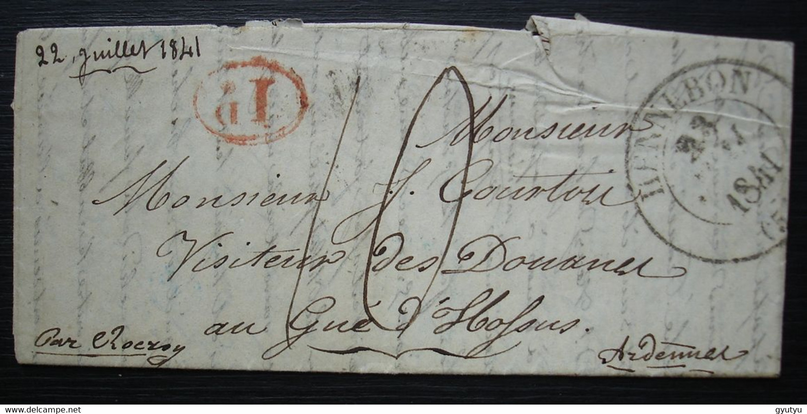 Hennebon 1841(Morbihan) Lettre Pour Gué D'Hossus Par Rocroy (Rocroi) Ardennes - 1801-1848: Voorlopers XIX