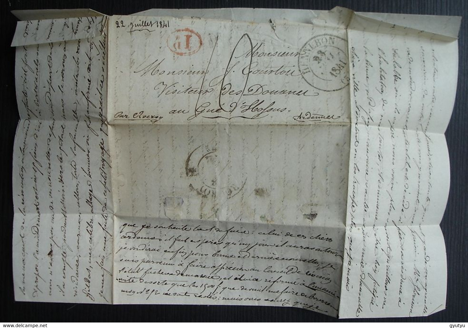 Hennebon 1841(Morbihan) Lettre Pour Gué D'Hossus Par Rocroy (Rocroi) Ardennes - 1801-1848: Voorlopers XIX