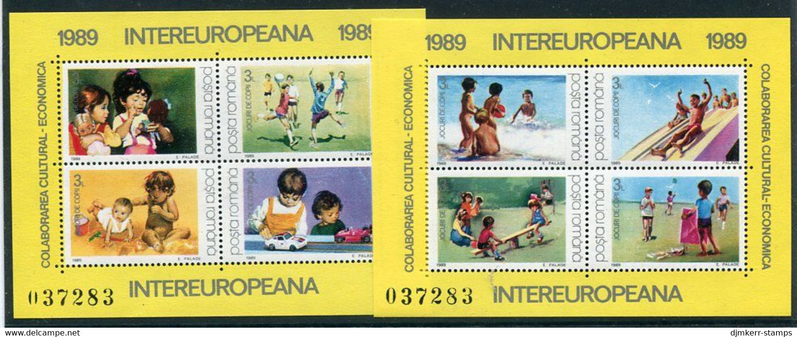 ROMANIA 1989 INTEREUROPA: Children's Games Blocks MNH/**.  Michel Block 254-255 - Unused Stamps
