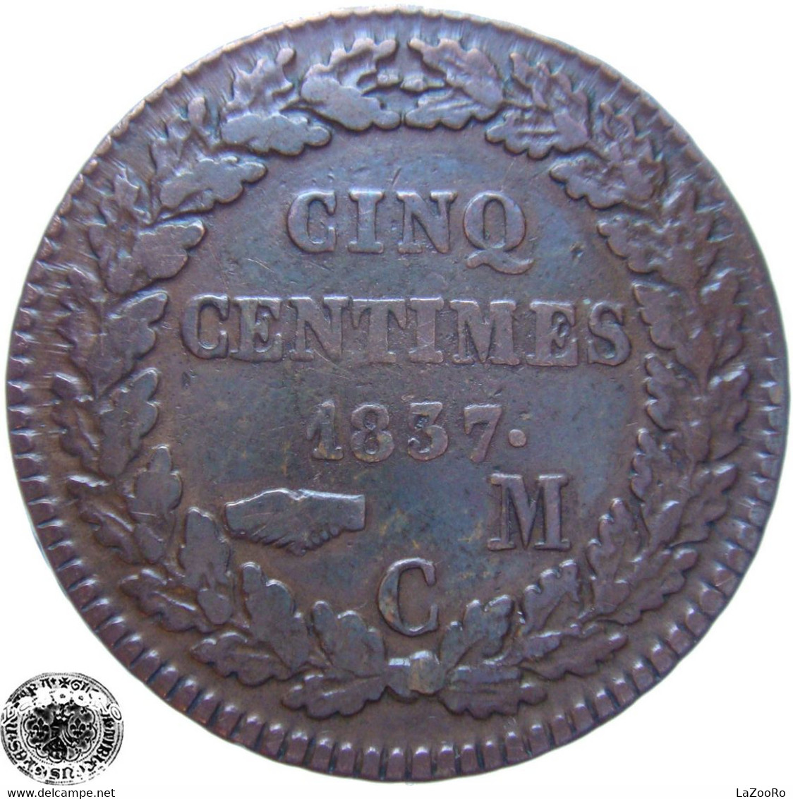 LaZooRo: Monaco 5 Centimes 1837 VF / XF - 1819-1922 Onorato V, Carlo III, Alberto I