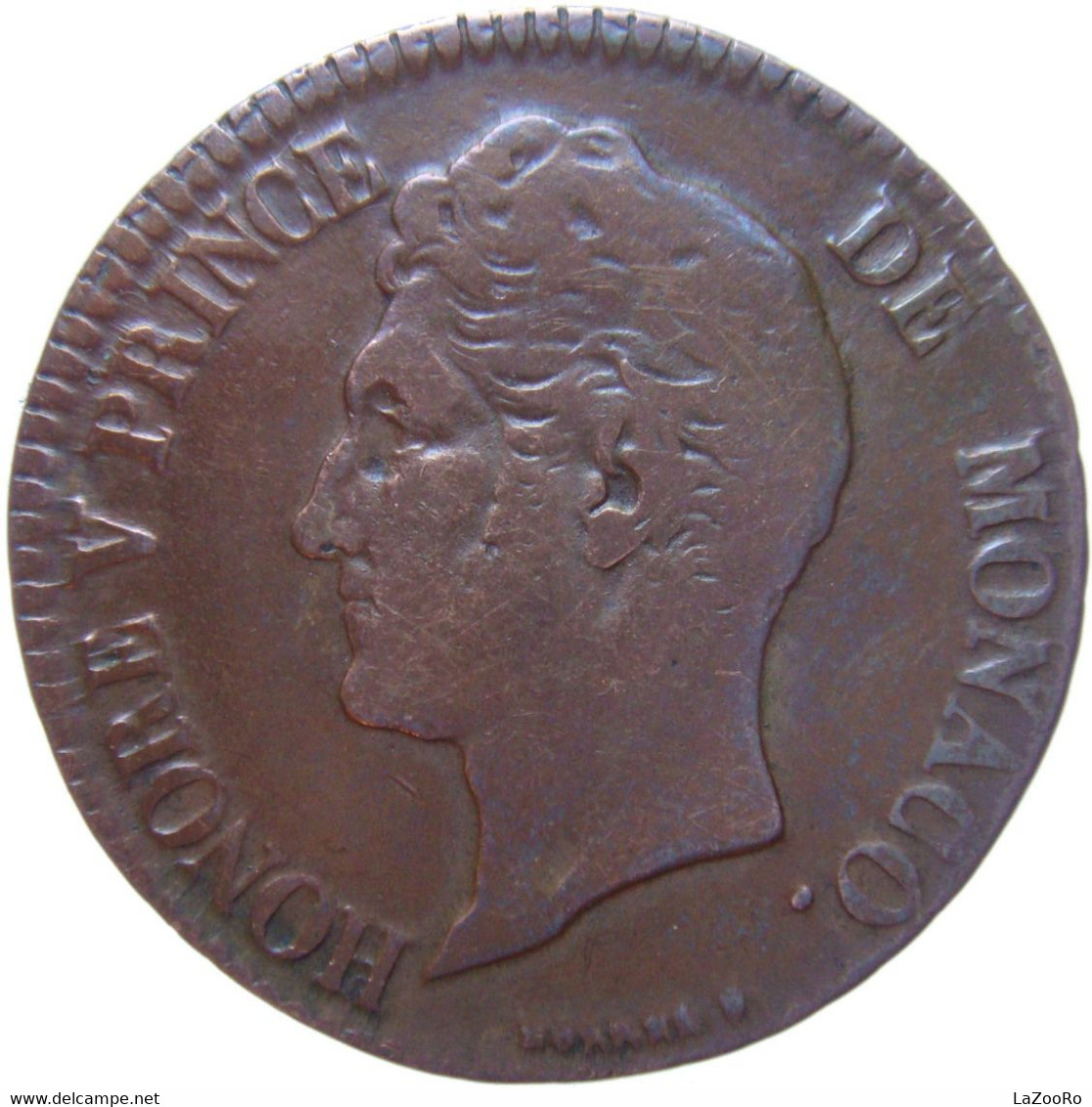 LaZooRo: Monaco 5 Centimes 1837 VF / XF - 1819-1922 Onorato V, Carlo III, Alberto I