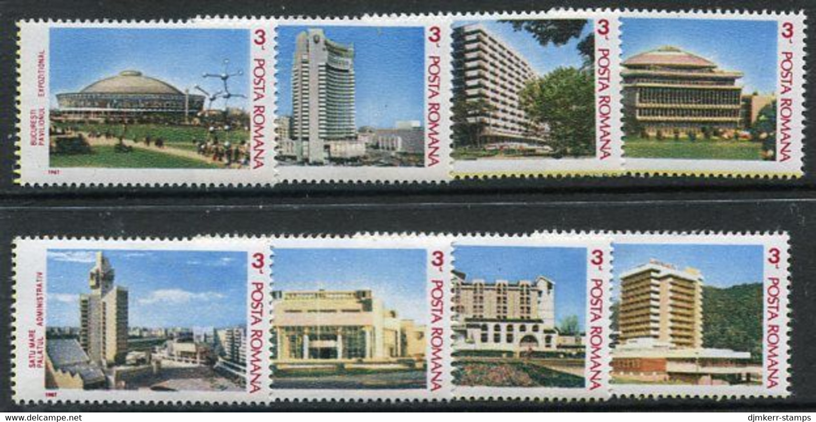 ROMANIA 1987 INTEREUROPA: Buildings Singles Ex Blocks MNH/**.  Michel 4324-31 - Neufs