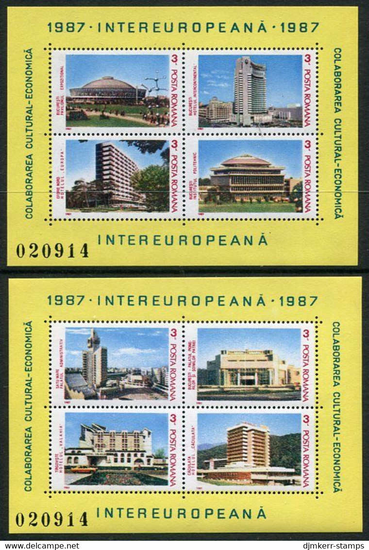 ROMANIA 1987 INTEREUROPA: Buildings Blocks MNH/**.  Michel Blocks 231-32 - Blocks & Sheetlets