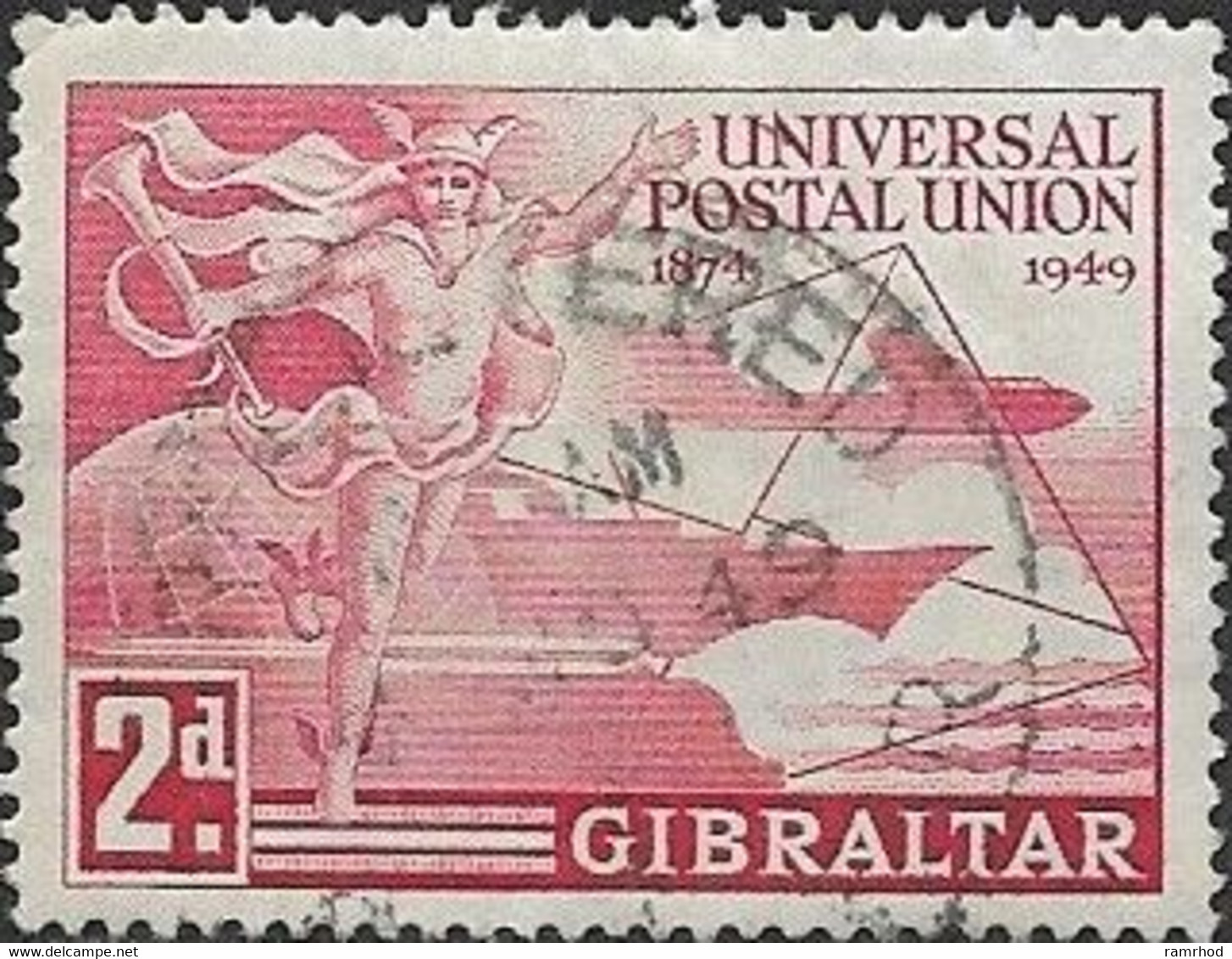 GIBRALTAR 1949 UPU - 2d - Red FU - Gibilterra