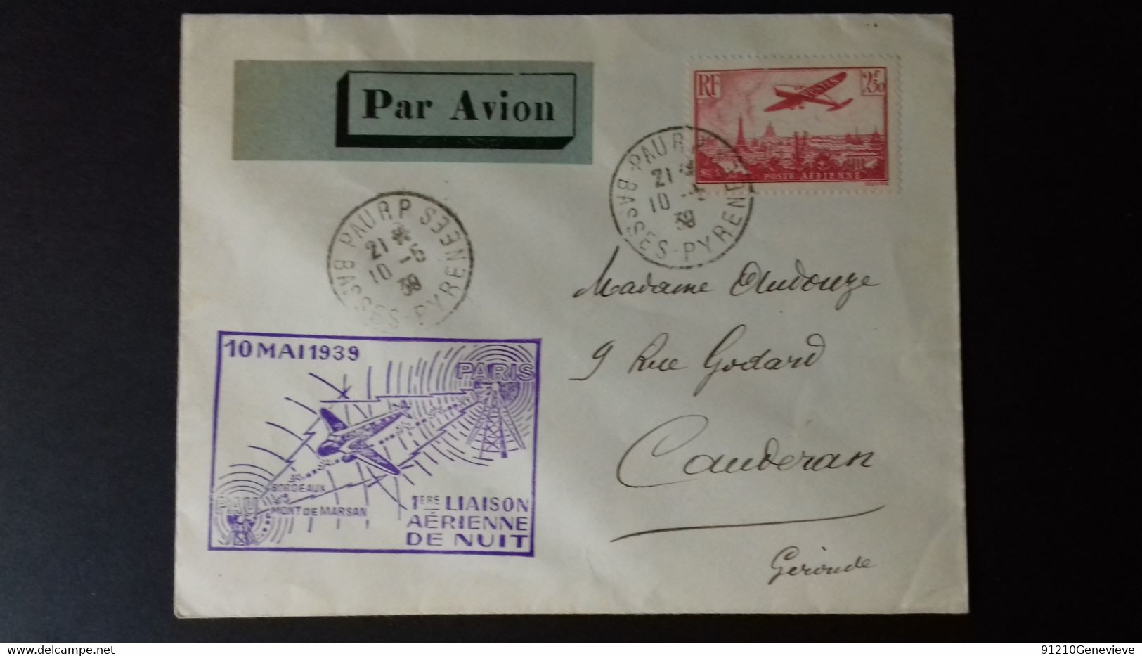 FRANCE PA 11   LETTRE 1ER LIAISON AERIENNE DE NUIT - 1927-1959 Lettres & Documents