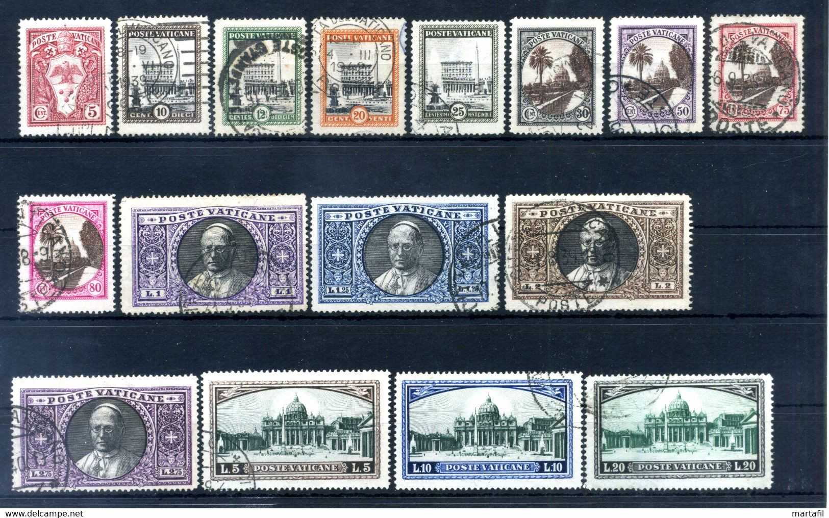 1933 VATICANO SET USATO 19/34 Giardini E Medaglioni - Usados