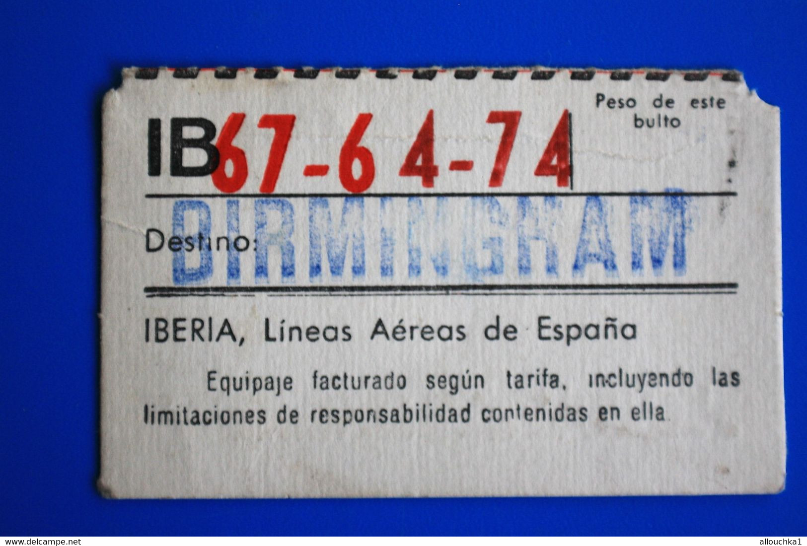IBERIA-LINEAS AERAS DE  ESPAÑA DESTINO-☛BIRMINGHAM-Titre De Transport Ticket Simple Billet D'embarquement D'avion Europe - Europe