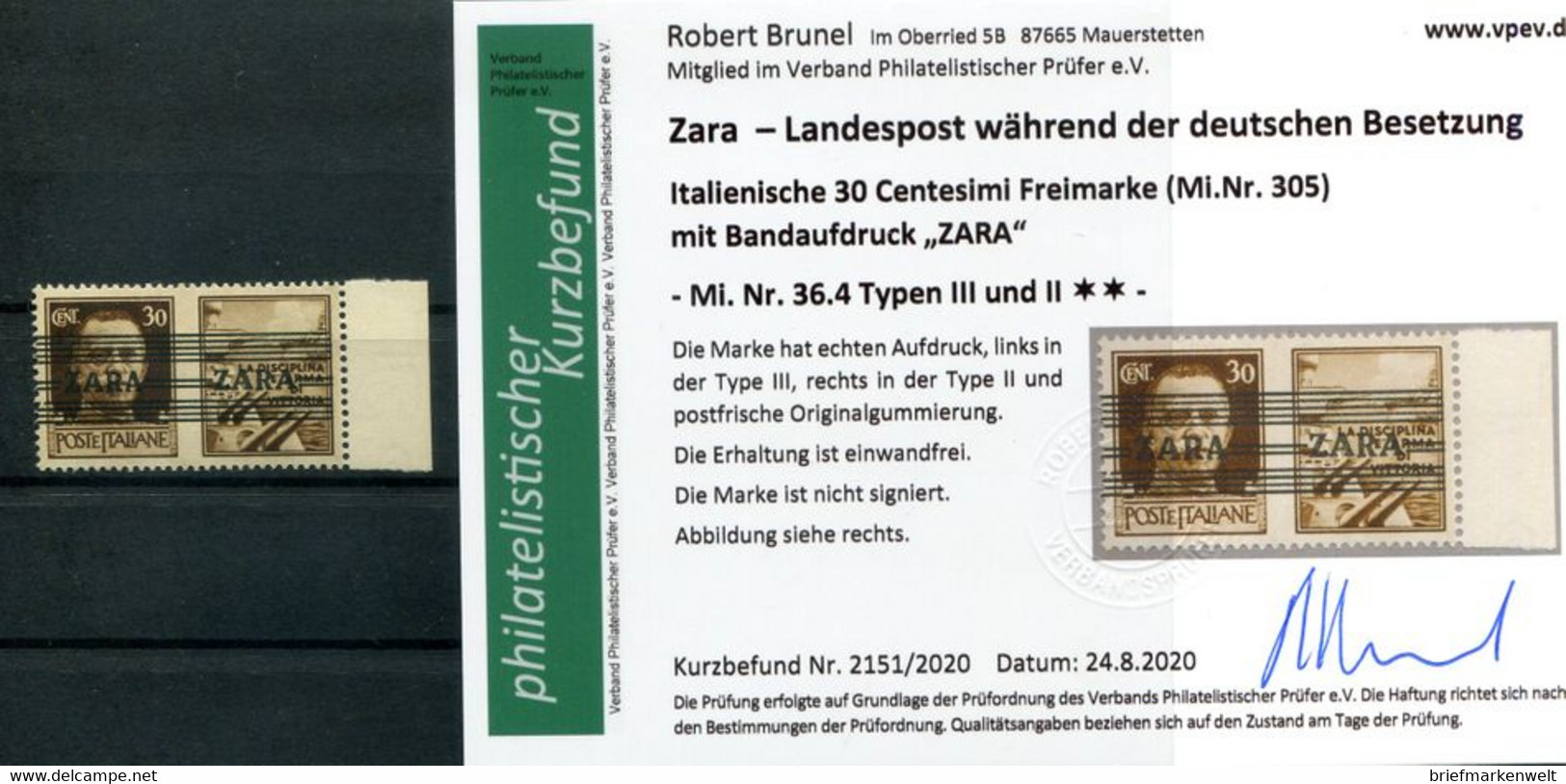 Zara 36.4III+II GUTE TYPE ** POSTFRISCH+gepr. Befund 360EUR (10054 - Duitse Bez.: Zara