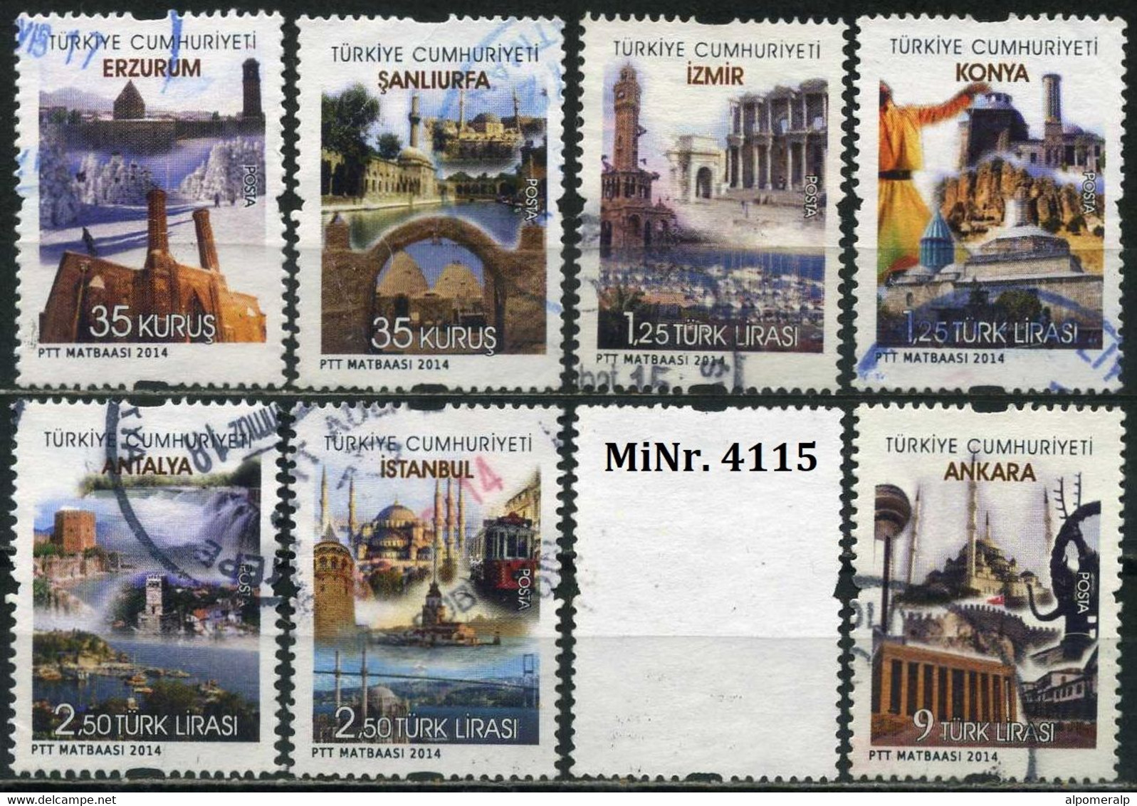 Turkey 2014 - Mi. 4109-16 O, Tourism-Cities Of Turkey [MiNr. 4115 Is Missing] - Used Stamps