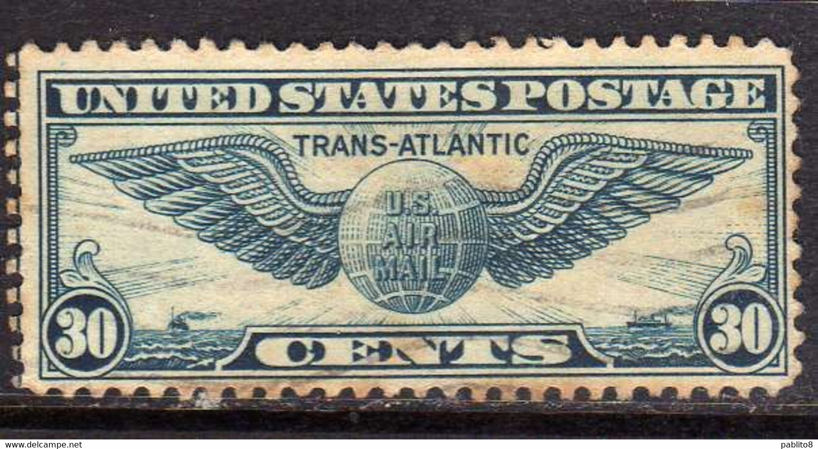 USA STATI UNITI 1939 AIR MAIL WINGED GLOBE GLOBO ALATO POSTA AEREA CENT 30c USED USATO OBLITERE' - 1a. 1918-1940 Oblitérés