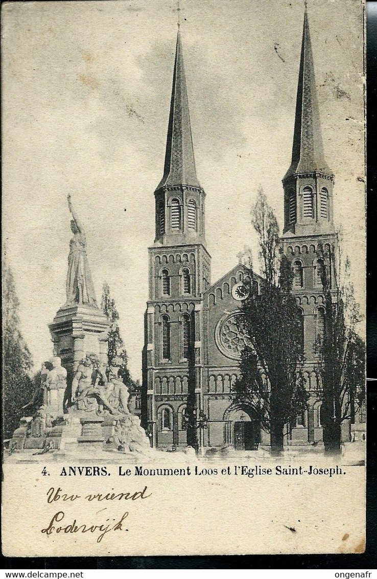 Carte-vue D' Anvers ( Le Monument LOOS Et L'Eglise St Joseph)  -- Obl. ANVERS (STATION 19/09/1902 - Landelijks Post
