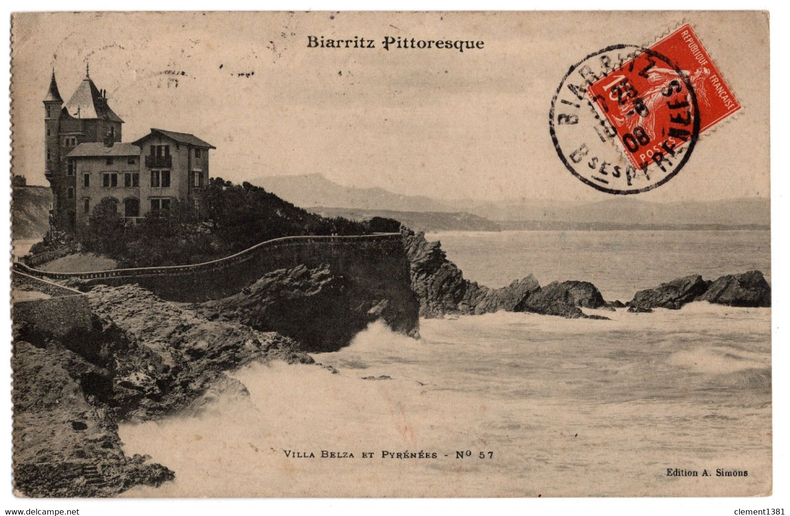 Cpa Biarritz Pittoresque Villa Belza Et Pyrenees Circulee En 1908 - Biarritz