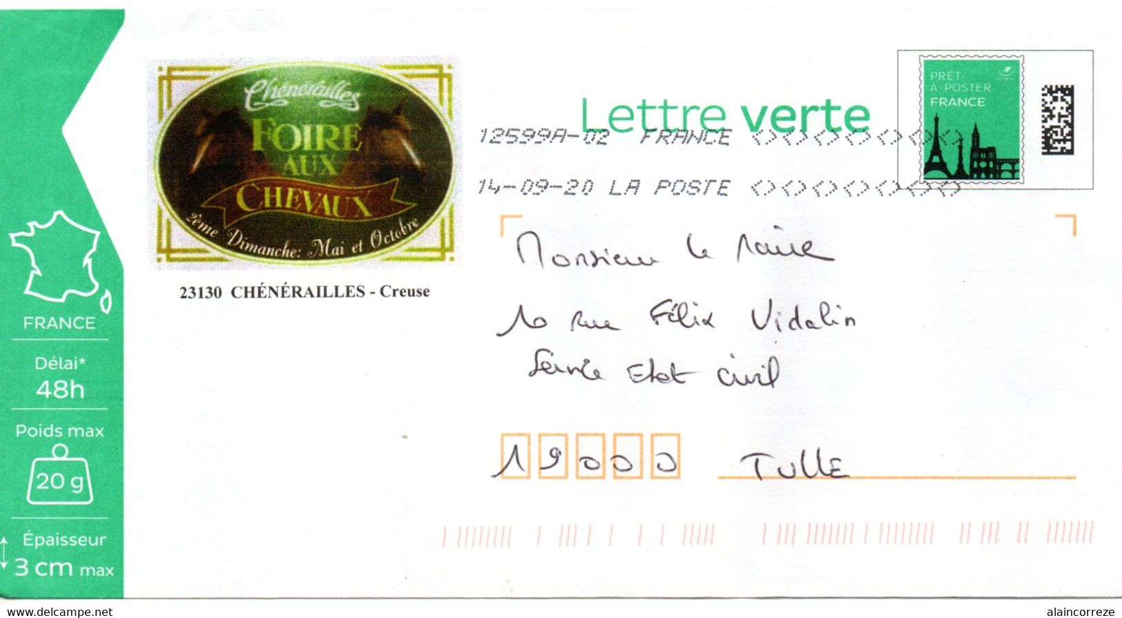 Entier Postal PAP Local Repiqué Creuse Chénerailles Foire Aux Chevaux - Prêts-à-poster:private Overprinting