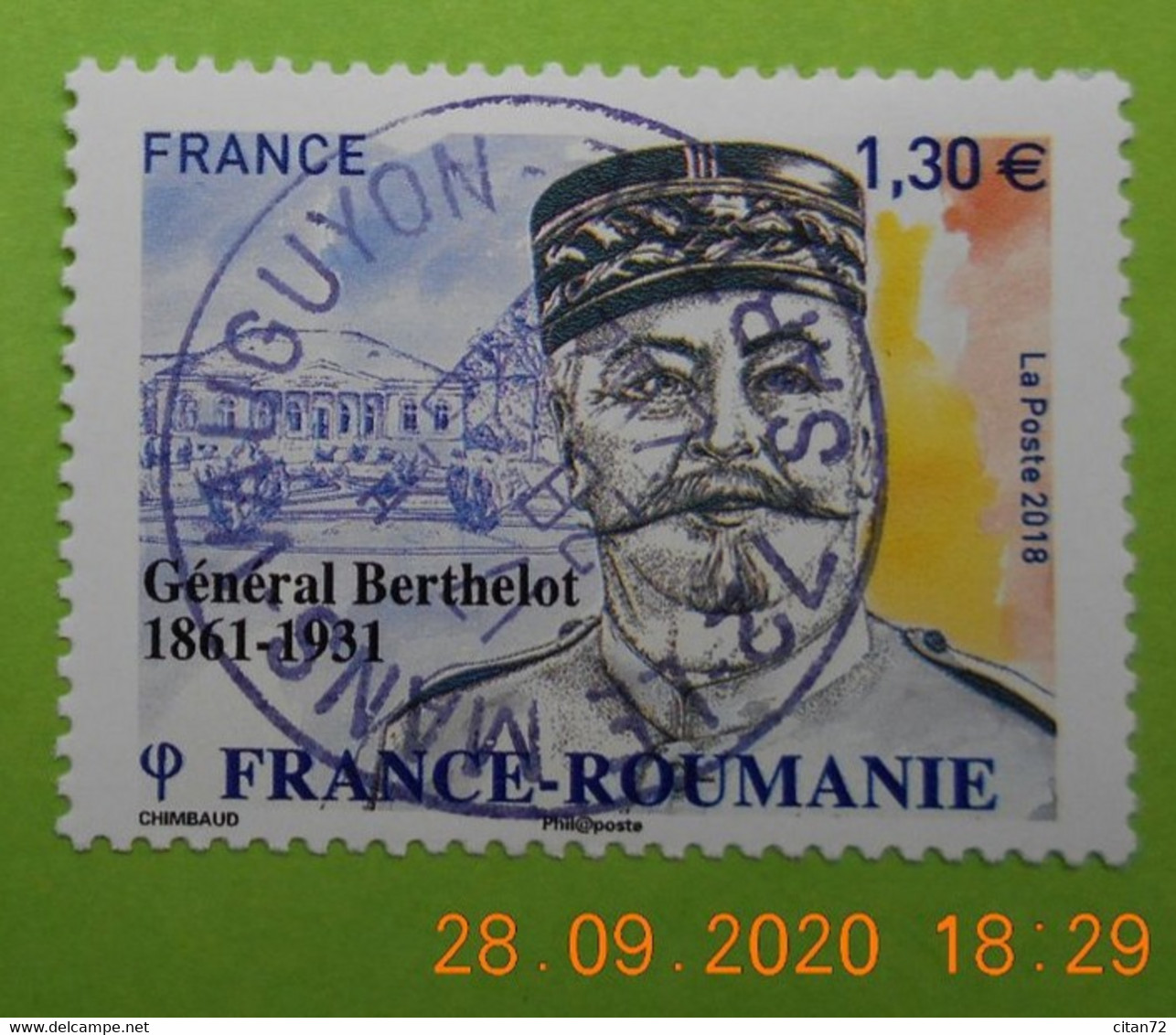 FRANCE 2018    YT N°5288  FRANCE-ROUMANIE    HENRI   BERTHELOT 1861-1931    Timbre  Neuf   Cachet   ROND - Gebraucht