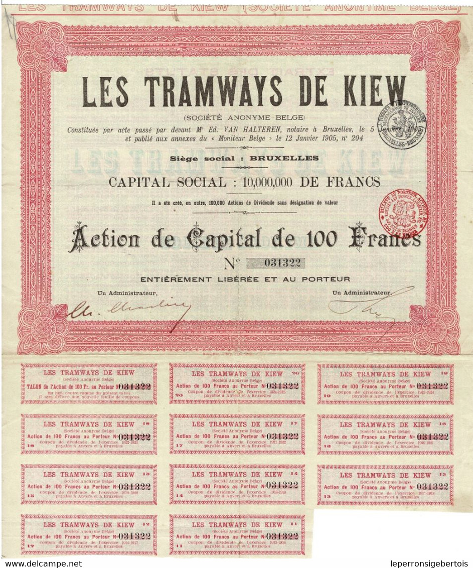 Titre Ancien - Les Tramways De Kiew -  Société Anonyme Belge - Titre De 1905 - Railway & Tramway