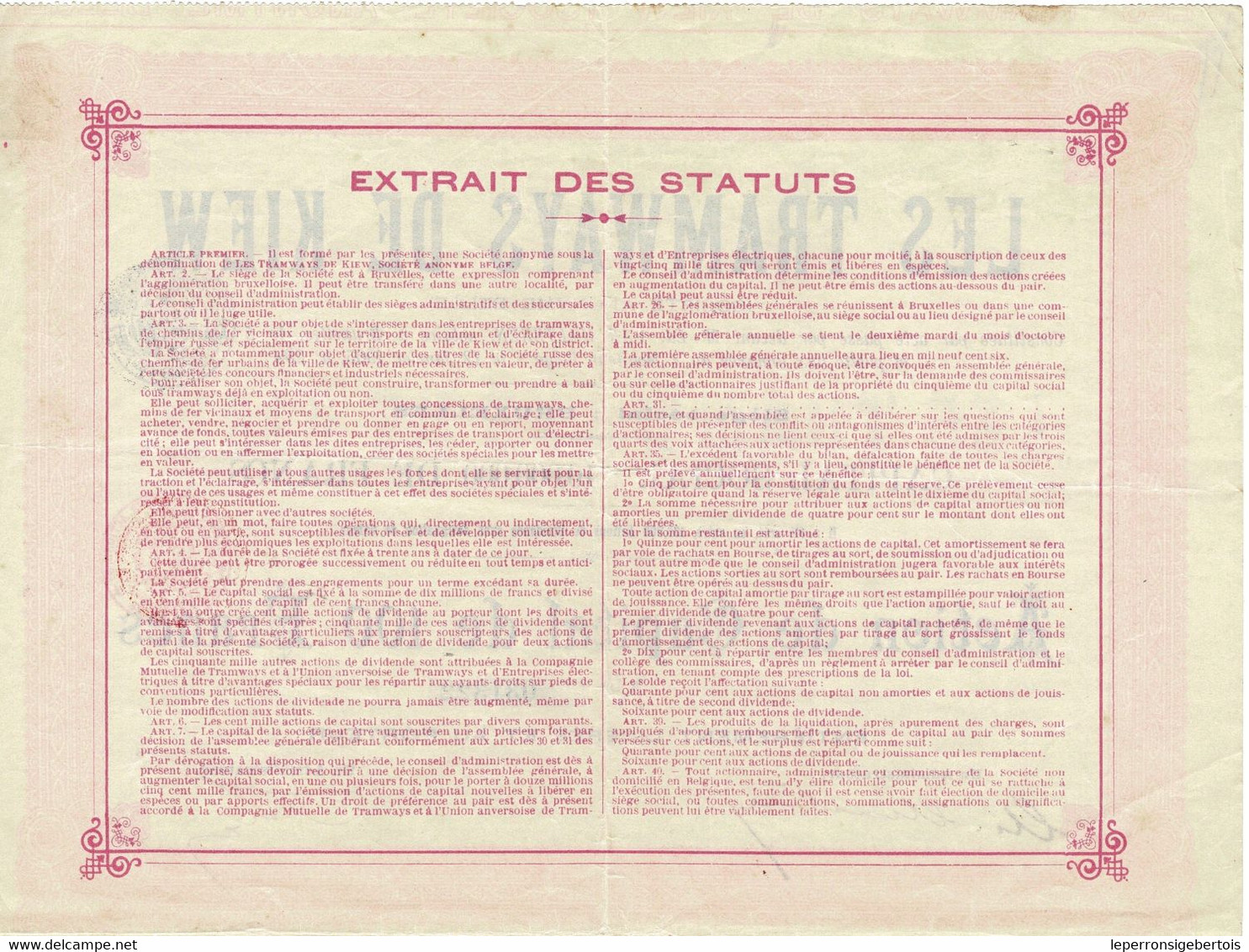 Titre Ancien - Les Tramways De Kiew -  Société Anonyme Belge - Titre De 1905 - Railway & Tramway