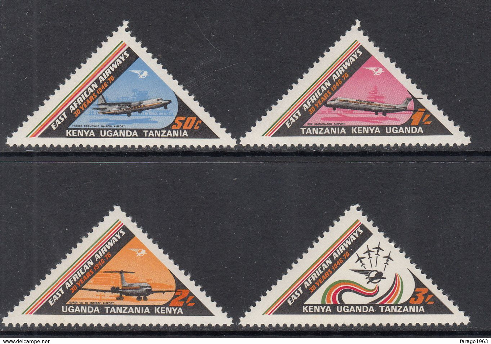 1974 Kenya Uganda Tanzania East Africa Airways Aviation Planes Complete Set Of 4  MNH. - Kenya, Uganda & Tanzania