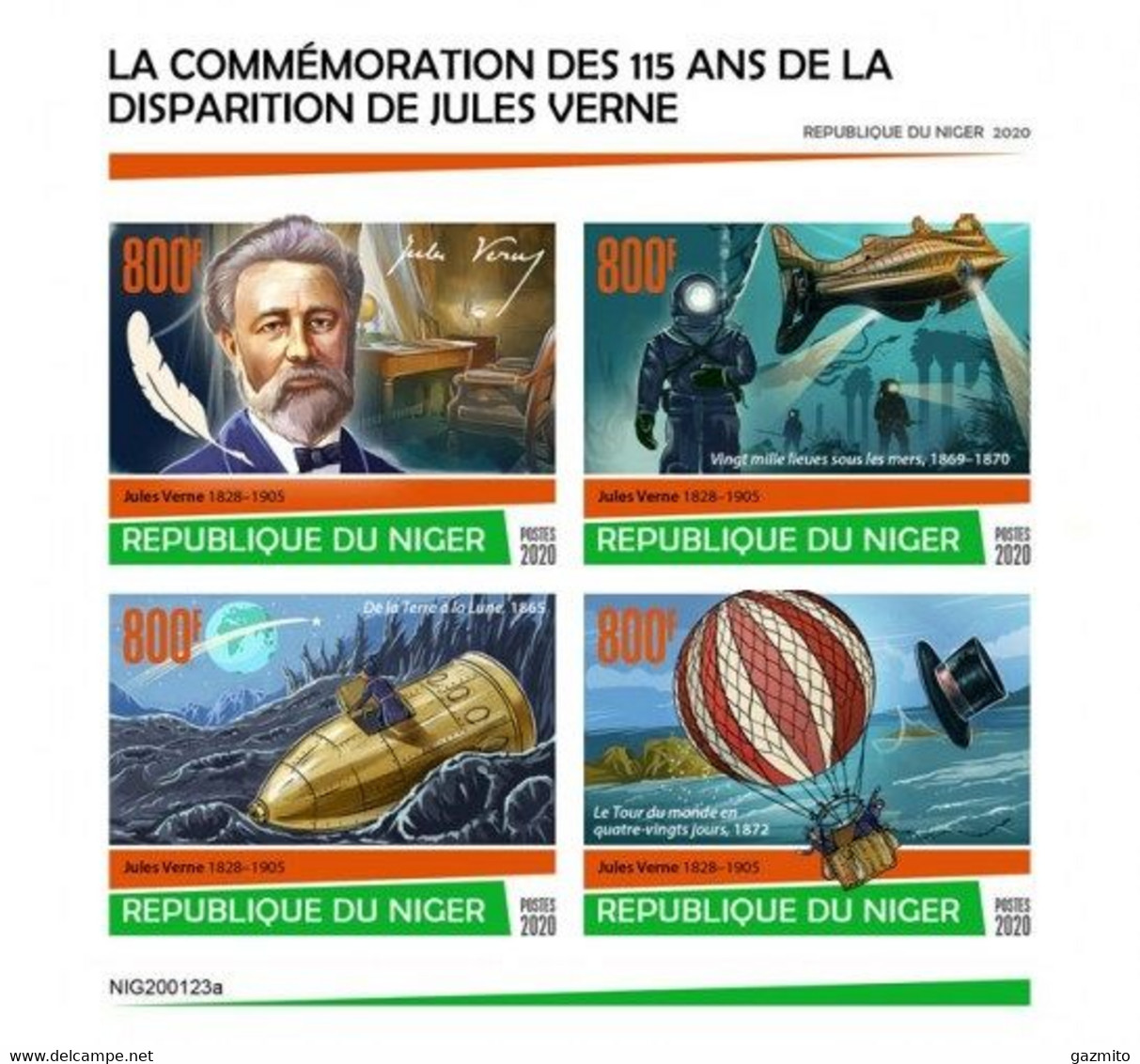 Niger 2020, J. Verne, Diving, Submarine, Baloon, 4val In BF IMPERFORATED - Immersione