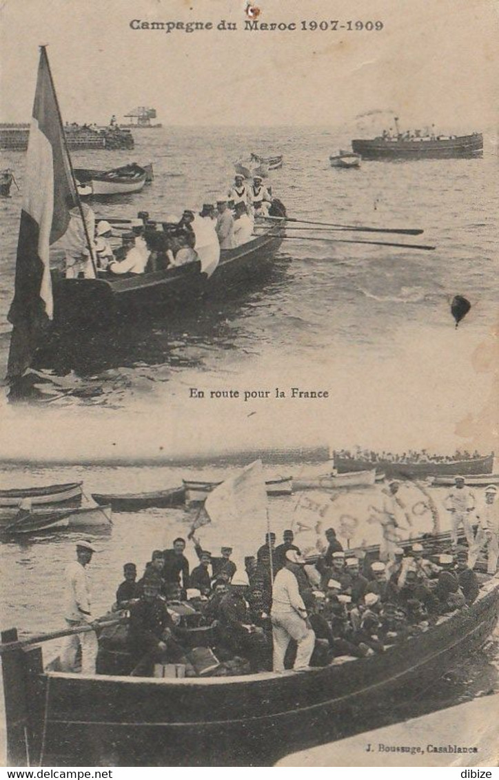 Maroc. Protectorat. Carte Postale Envoyée En 1909. Campagne Du Maroc. Militaires Sur Péniches. En Route Pour La France. - Manovre