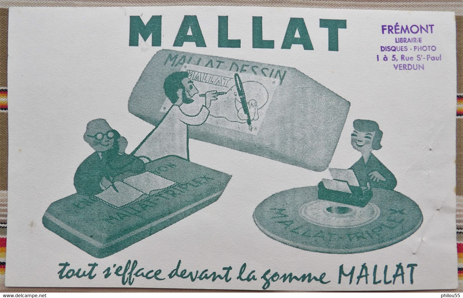 Ancien Buvard D'Ecole MALLAT Tampon FREMONT Librairie VERDUN - Papeterie