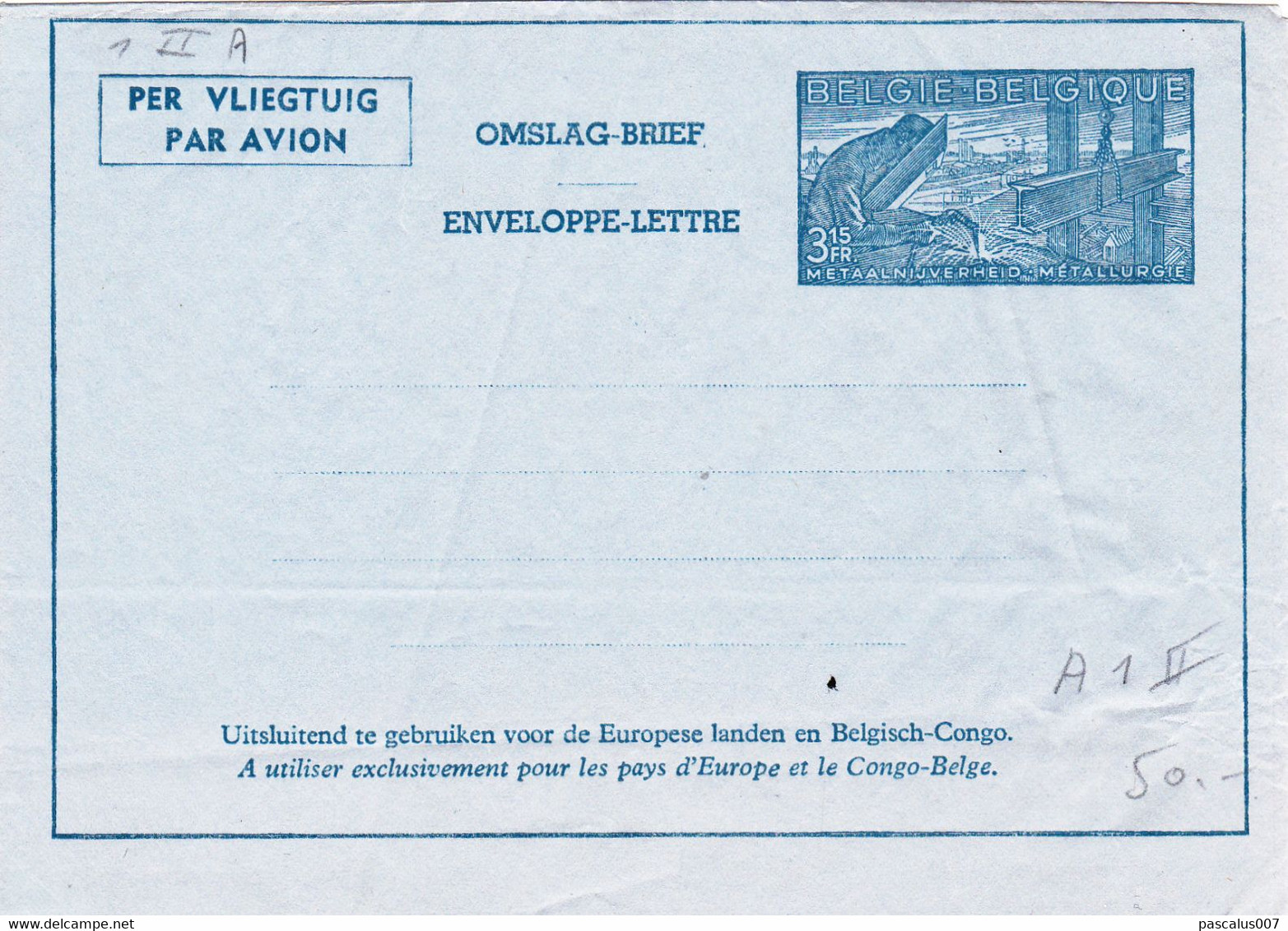 B01-189 - Enveloppe-Lettre Par Avion Aérogramme 1 II A 2.00€. - Aerogramas