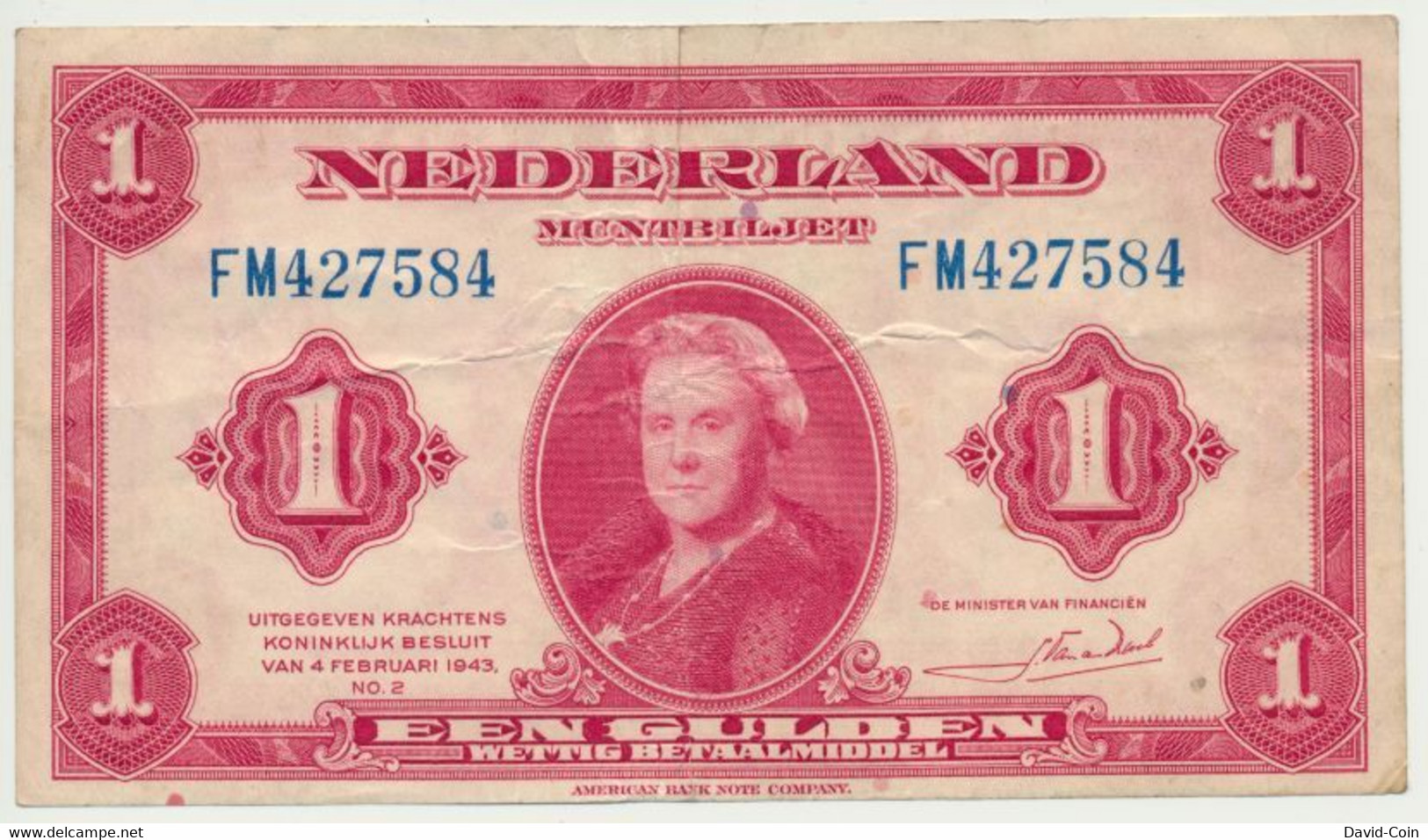 Nederland 1 Gulden 1943 Wilhelmina - Andere & Zonder Classificatie