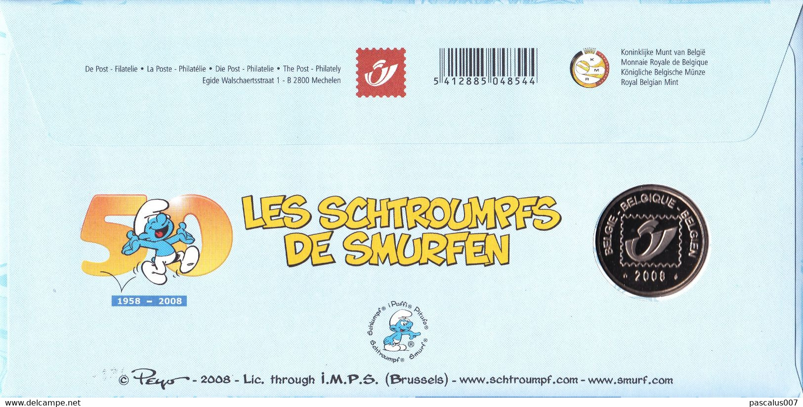 B01-190 3811 BD BL159 Numisletter FDC 635  Rare 50 Ans Smurf Schtroumpf Peyo 25-9-2008 6900 Marche-en-Famenne 27€ - Numisletter