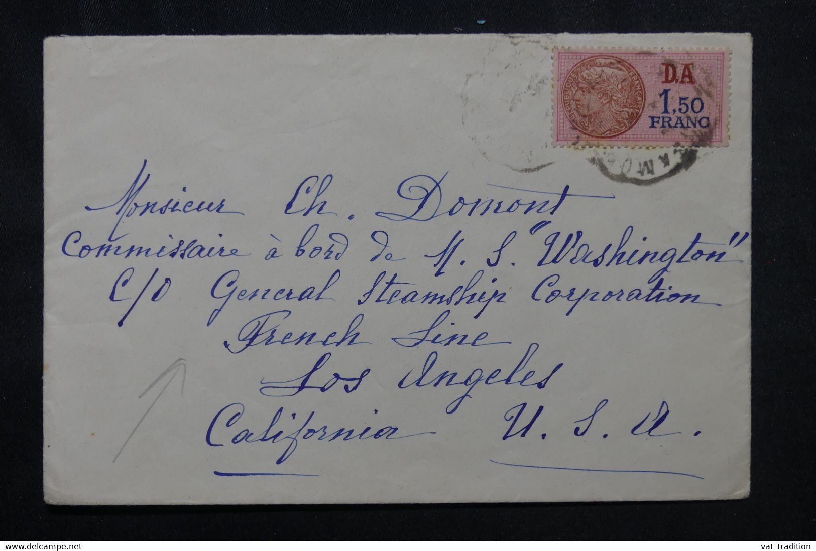 FRANCE - Fiscal En Guise De Timbre Poste Sur Enveloppe Pour Le Bateau " Washington " à Los Angelès - L 72103 - 1961-....