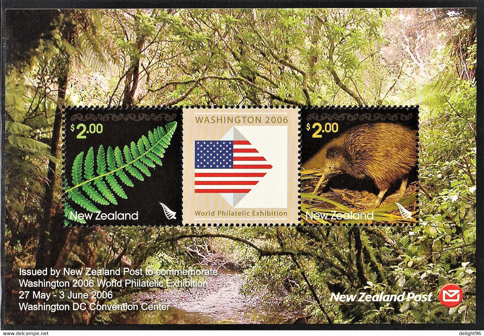 2006 New Zealand WASHINGTON'06: Fern Leaf, Souther Brown Kiwi Minisheet (** / MNH / UMM) - Kiwis