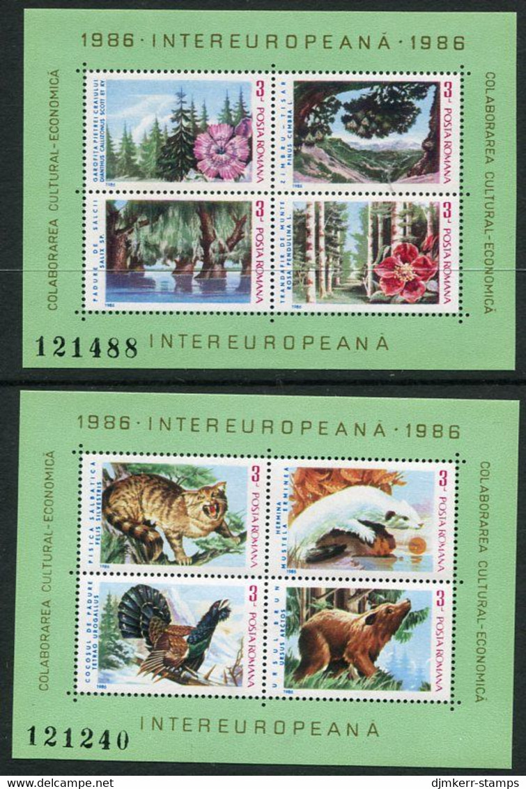 ROMANIA 1986 INTEREUROPA: Flora And Fauna Blocks MNH / ** .  Michel Blocks 223-224 - Blocks & Sheetlets