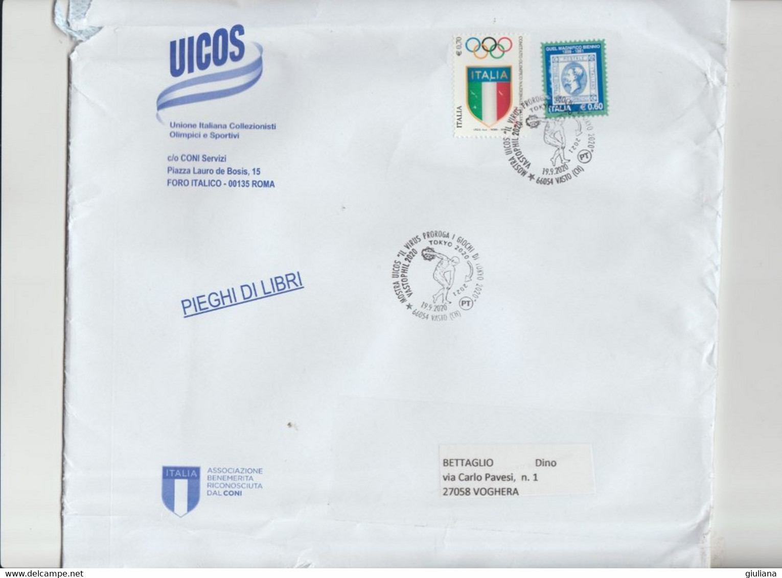 Italia Rep. 2020 - Busta UICOS X L'interno Affrancata Con 2 Stamps  E Due Olimpiadi Annulli Speciali - Sommer 2020: Tokio