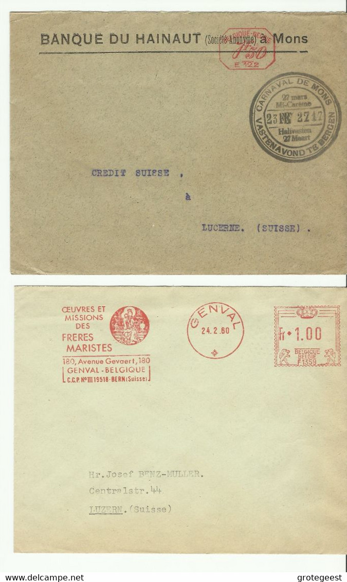 Lot De 2 Lettres Avec Affr. 1Fr50./E122 Et Fr.1 F1359 Obl. Resp. MONS 1937 1  Et GENVAL 1960 Vers Lucerne (CH) - 16288 - Other & Unclassified