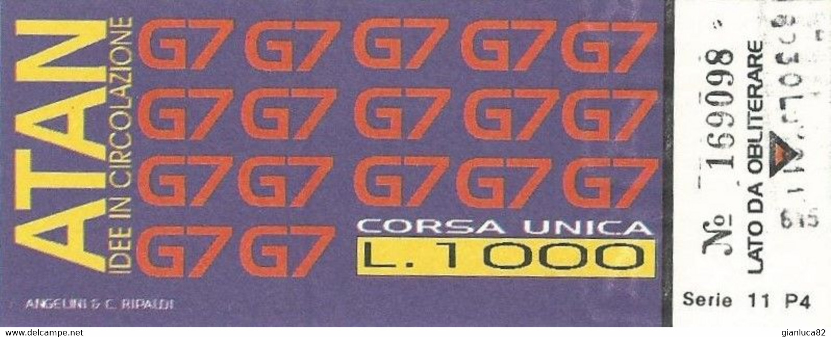 Biglietto Speciale ATAN Da 1000 Lire Evento G7 1994 Napoli (06) - Europa