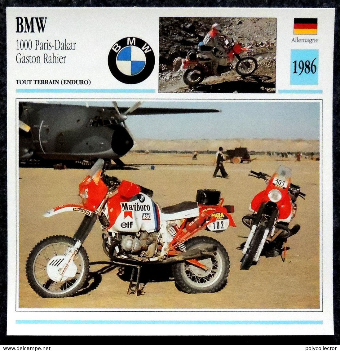 Collection Fiches ATLAS - MOTO - BMW 1000 PARIS-DAKAR - Gaston RAHIER - 1986 - Other & Unclassified