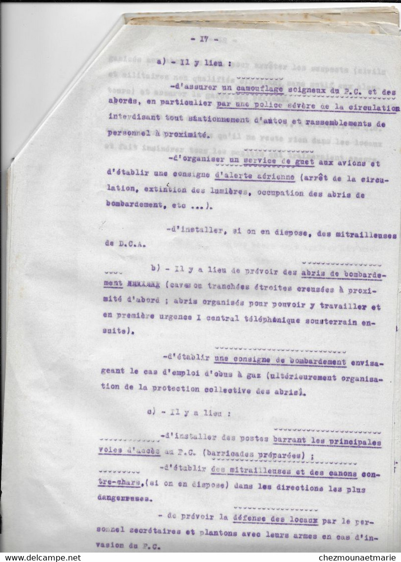 MEMENTO POUR LE FONCTIONNEMENT DE L ETAT MAJOR DU CA PERIODE OPERATIONS ACTIVES 24 PAGES - Documenti