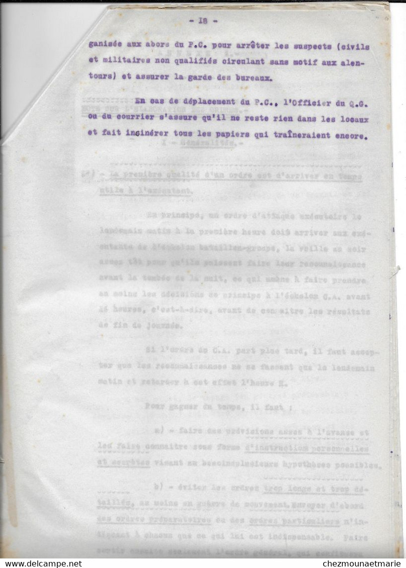 MEMENTO POUR LE FONCTIONNEMENT DE L ETAT MAJOR DU CA PERIODE OPERATIONS ACTIVES 24 PAGES - Documenti