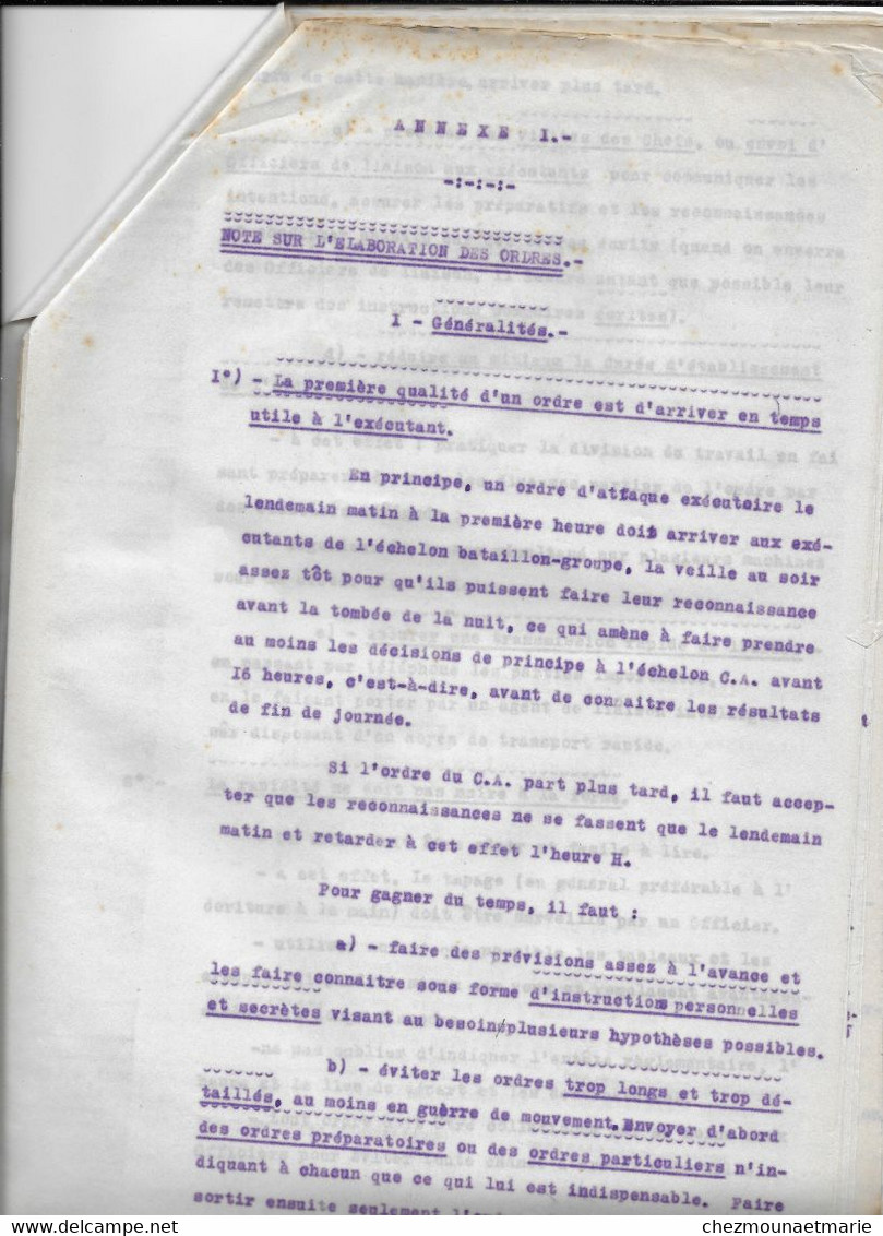 MEMENTO POUR LE FONCTIONNEMENT DE L ETAT MAJOR DU CA PERIODE OPERATIONS ACTIVES 24 PAGES - Documenti