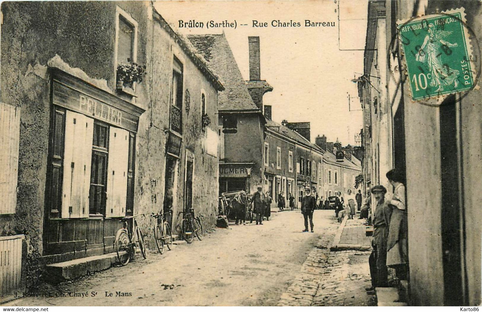 Brûlon * Rue Charles Barreau * Commerce Magasin PELLIER - Brulon