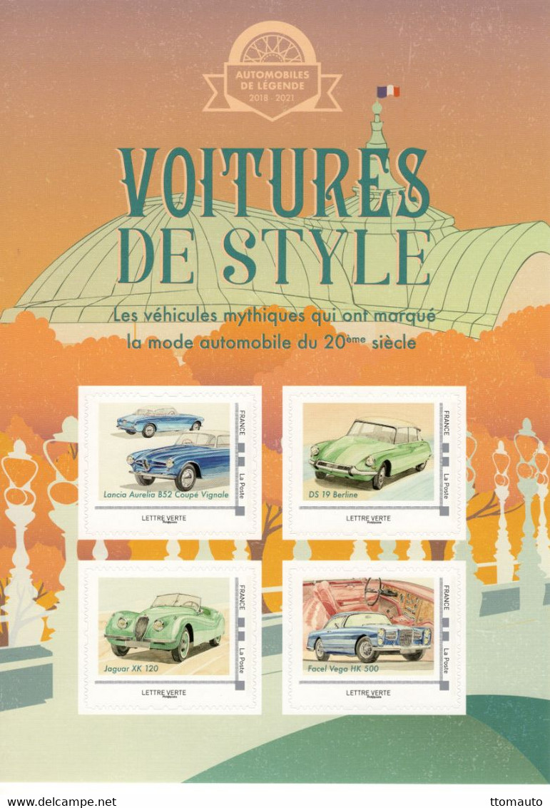 France 2019  -  Voitures De Style  -  Lancia-Citroen DS-Jaguar-Facel Vega  - 4v S/a Feuillet Neuf/Mint/MNH - Automobili