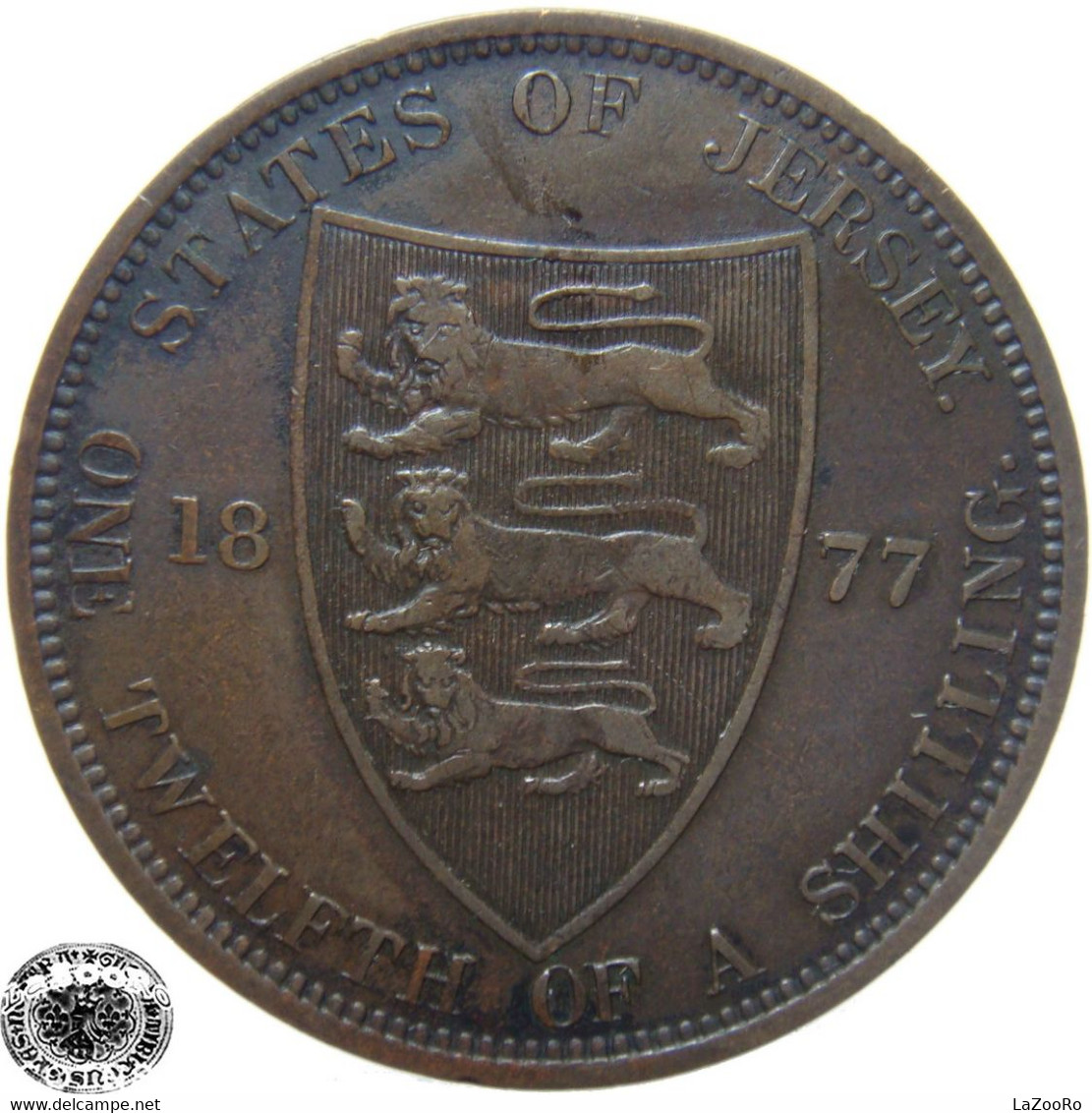 LaZooRo: Jersey 1/12 Shilling 1877 XF Scarce, Hate Manipulated - Channel Islands