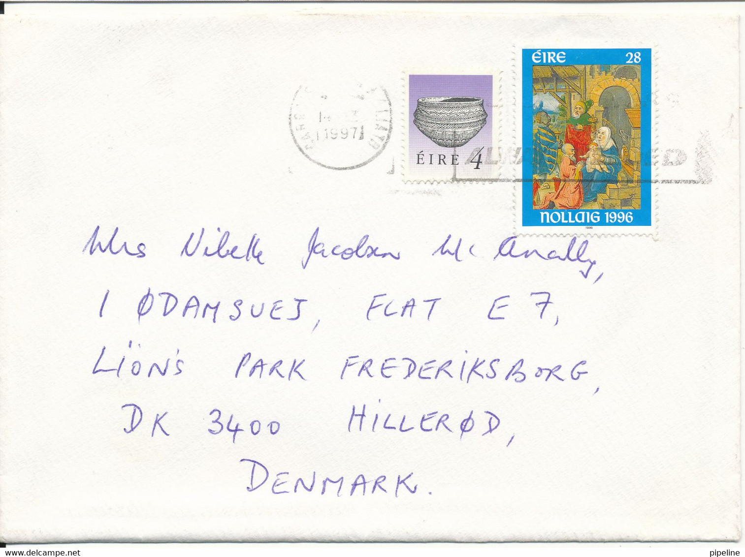 Ireland Cover Sent To Denmark 1997 - Cartas & Documentos